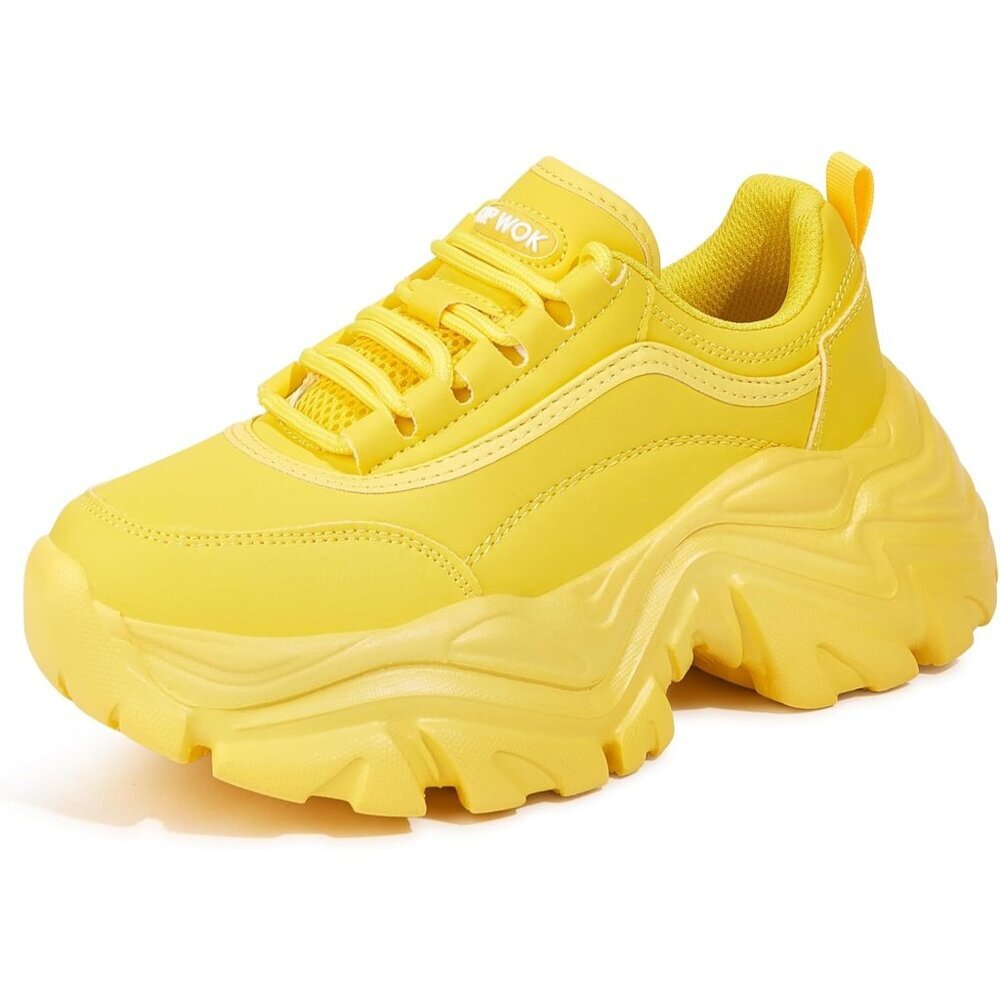 〽️Women Sneaker Comfortable Yellow Lace-Up Athletic Casual Platform Walking Shoe